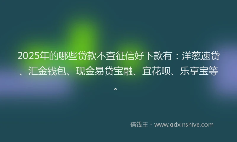 2025年的哪些贷款不查征信好下款有：洋葱速贷、汇金钱包、现金易贷宝融、宜花呗、乐享宝等。