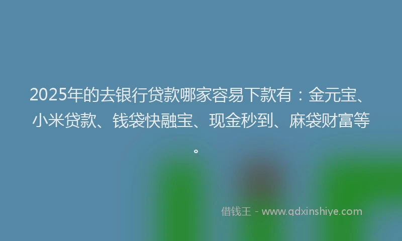 2025年的去银行贷款哪家容易下款有：金元宝、小米贷款、钱袋快融宝、现金秒到、麻袋财富等。