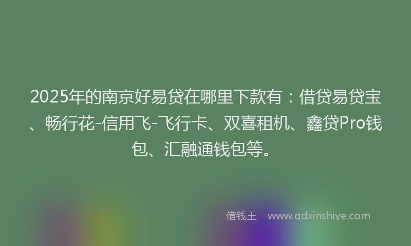 2025年的南京好易贷在哪里下款有：借贷易贷宝、畅行花-信用飞-飞行卡、双喜租机、鑫贷Pro钱包、汇融通钱包等。