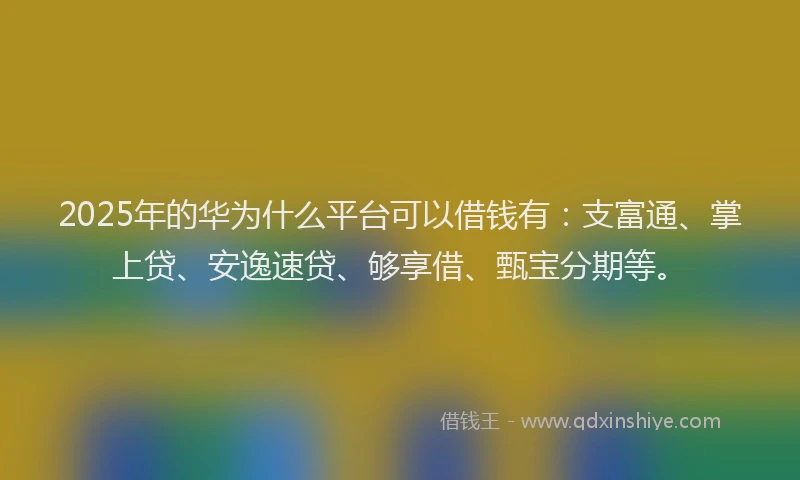 2025年的华为什么平台可以借钱有：支富通、掌上贷、安逸速贷、够享借、甄宝分期等。