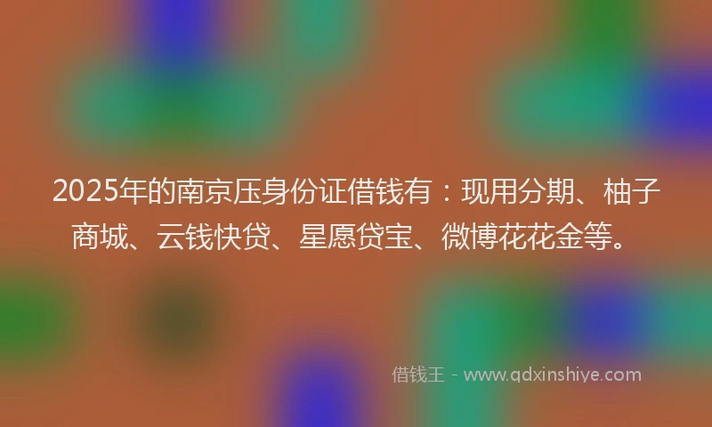 2025年的南京压身份证借钱有：现用分期、柚子商城、云钱快贷、星愿贷宝、微博花花金等。
