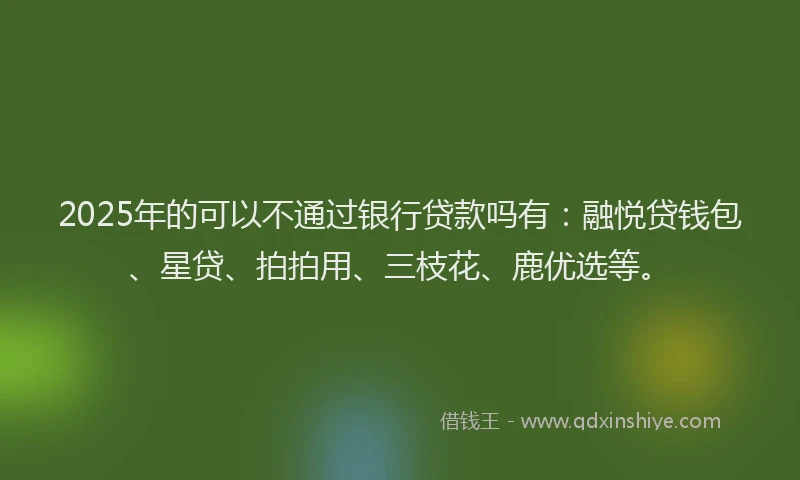 2025年的可以不通过银行贷款吗有：融悦贷钱包、星贷、拍拍用、三枝花、鹿优选等。
