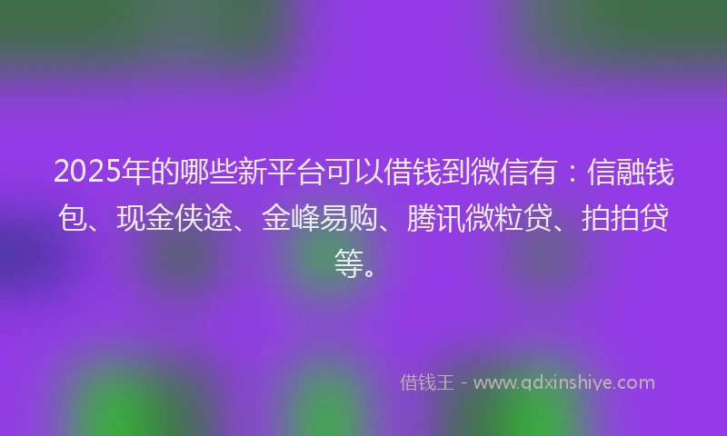 2025年的哪些新平台可以借钱到微信有：信融钱包、现金侠途、金峰易购、腾讯微粒贷、拍拍贷等。