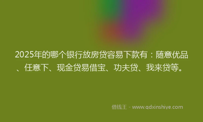 2025年的哪个银行放房贷容易下款有：随意优品、任意下、现金贷易借宝、功夫贷、我来贷等。