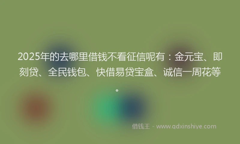 2025年的去哪里借钱不看征信呢有：金元宝、即刻贷、全民钱包、快借易贷宝盒、诚信一周花等。