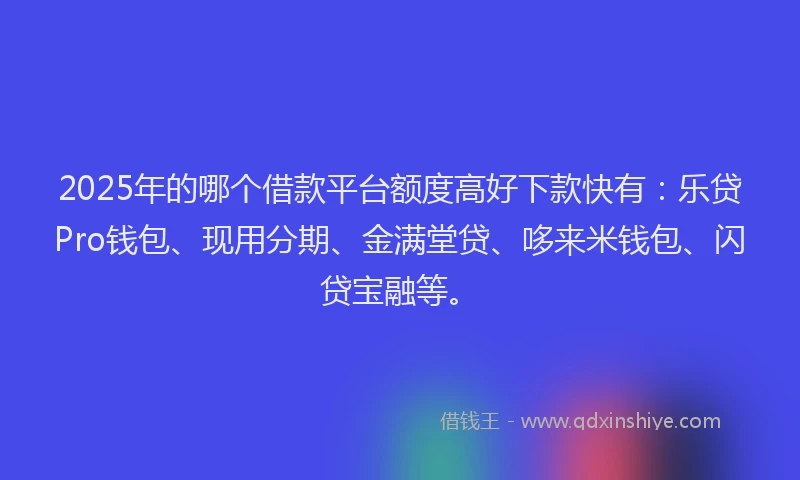 2025年的哪个借款平台额度高好下款快有：乐贷Pro钱包、现用分期、金满堂贷、哆来米钱包、闪贷宝融等。