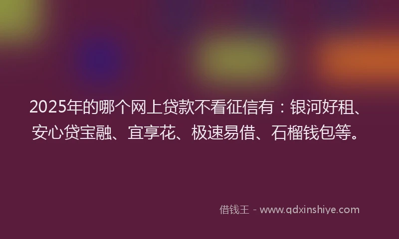 2025年的哪个网上贷款不看征信有：银河好租、安心贷宝融、宜享花、极速易借、石榴钱包等。