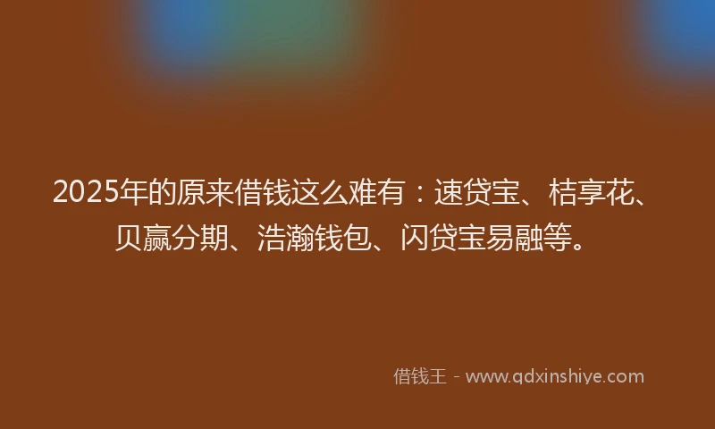 2025年的原来借钱这么难有：速贷宝、桔享花、贝赢分期、浩瀚钱包、闪贷宝易融等。