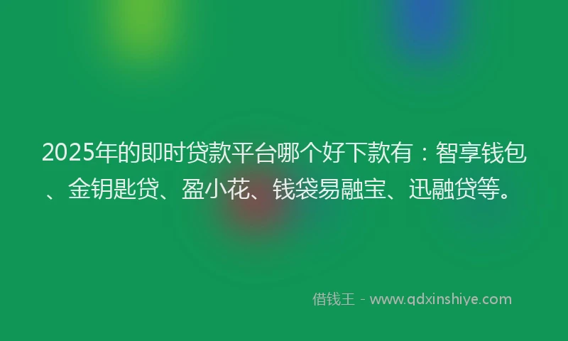 2025年的即时贷款平台哪个好下款有：智享钱包、金钥匙贷、盈小花、钱袋易融宝、迅融贷等。