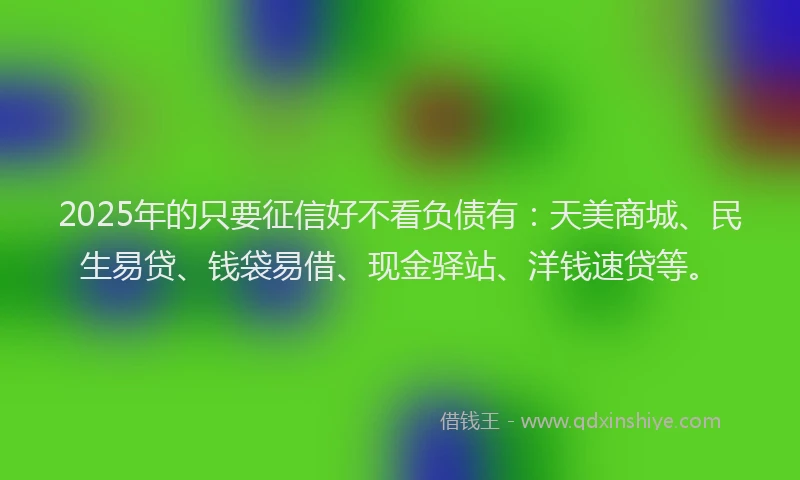 2025年的只要征信好不看负债有：天美商城、民生易贷、钱袋易借、现金驿站、洋钱速贷等。
