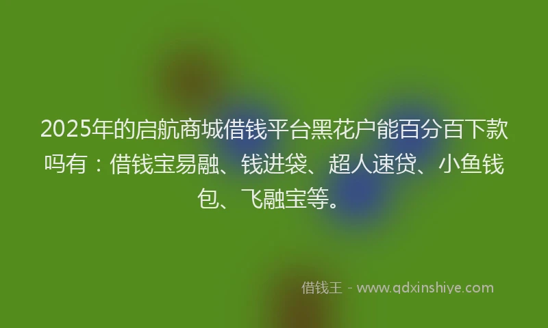 2025年的启航商城借钱平台黑花户能百分百下款吗有：借钱宝易融、钱进袋、超人速贷、小鱼钱包、飞融宝等。
