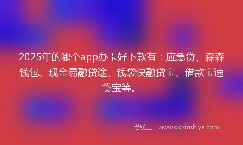 2025年的哪个app办卡好下款有：应急贷、森森钱包、现金易融贷途、钱袋快融贷宝、借款宝速贷宝等。