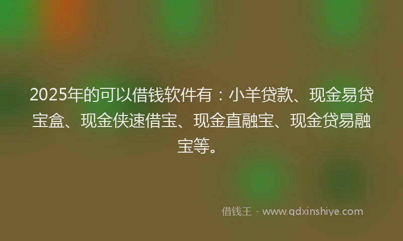 2025年的可以借钱软件有：小羊贷款、现金易贷宝盒、现金侠速借宝、现金直融宝、现金贷易融宝等。