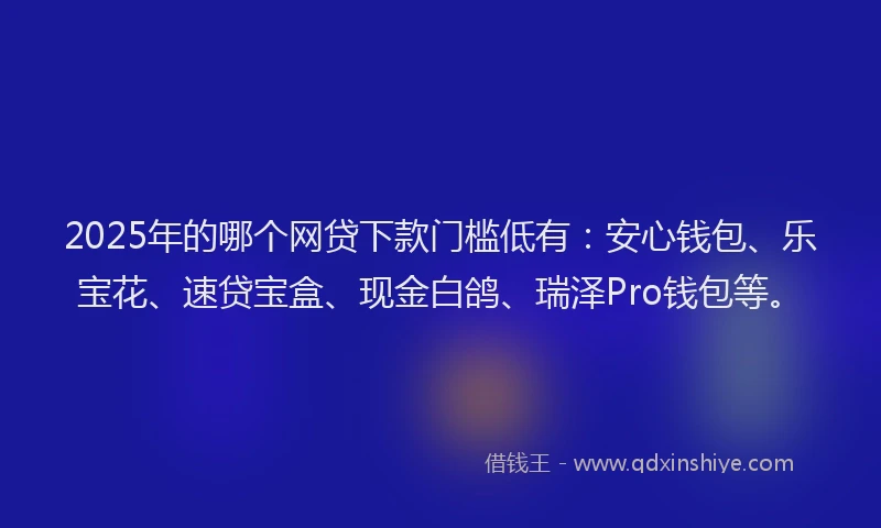 2025年的哪个网贷下款门槛低有：安心钱包、乐宝花、速贷宝盒、现金白鸽、瑞泽Pro钱包等。