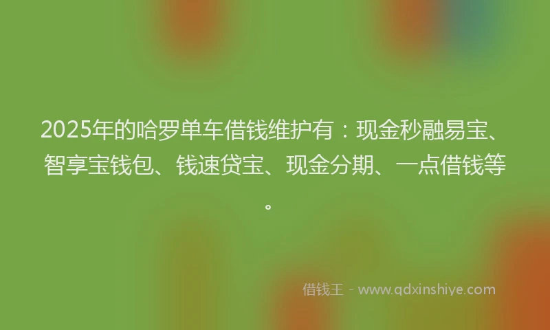 2025年的哈罗单车借钱维护有：现金秒融易宝、智享宝钱包、钱速贷宝、现金分期、一点借钱等。
