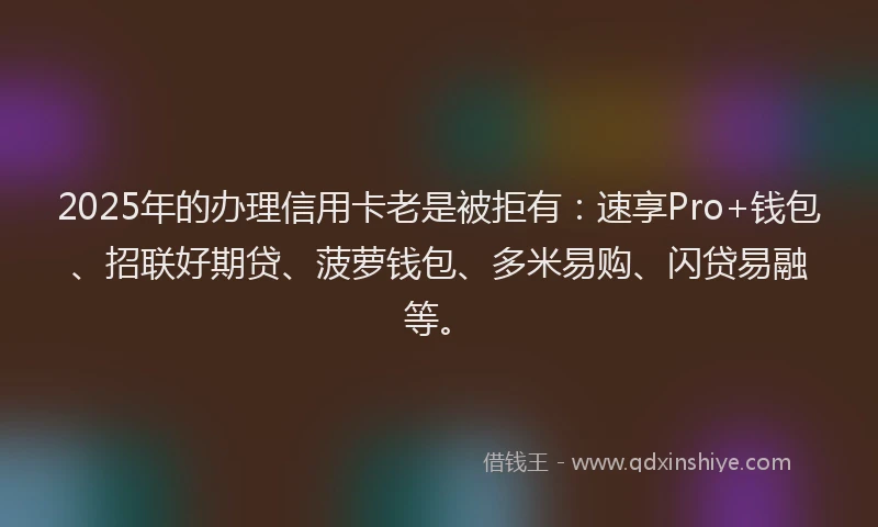 2025年的办理信用卡老是被拒有：速享Pro+钱包、招联好期贷、菠萝钱包、多米易购、闪贷易融等。