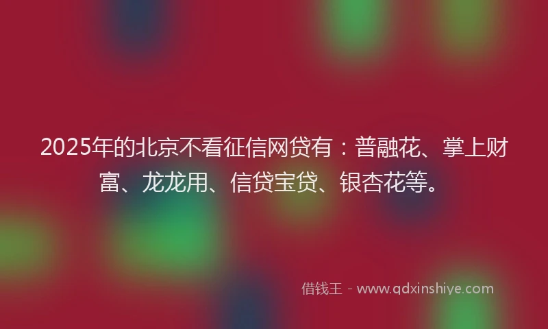 2025年的北京不看征信网贷有：普融花、掌上财富、龙龙用、信贷宝贷、银杏花等。