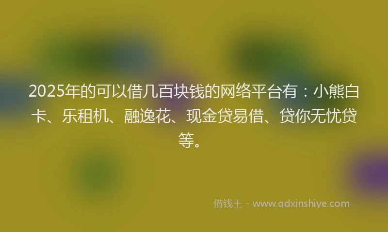 2025年的可以借几百块钱的网络平台有：小熊白卡、乐租机、融逸花、现金贷易借、贷你无忧贷等。