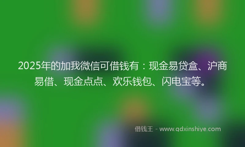 2025年的加我微信可借钱有：现金易贷盒、沪商易借、现金点点、欢乐钱包、闪电宝等。
