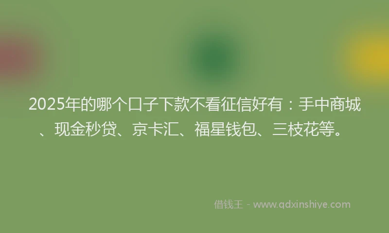 2025年的哪个口子下款不看征信好有：手中商城、现金秒贷、京卡汇、福星钱包、三枝花等。