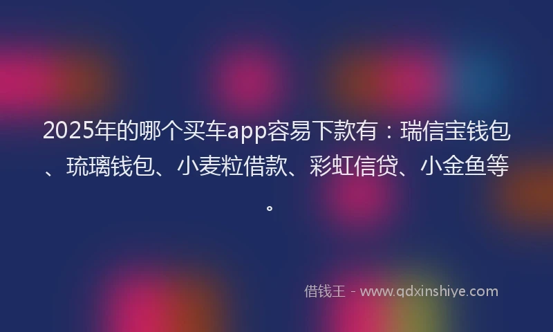 2025年的哪个买车app容易下款有：瑞信宝钱包、琉璃钱包、小麦粒借款、彩虹信贷、小金鱼等。