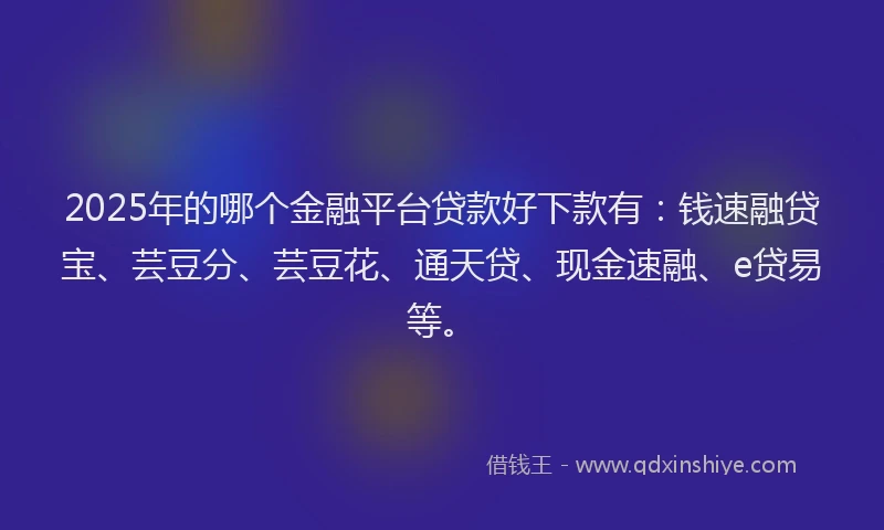 2025年的哪个金融平台贷款好下款有：钱速融贷宝、芸豆分、芸豆花、通天贷、现金速融、e贷易等。