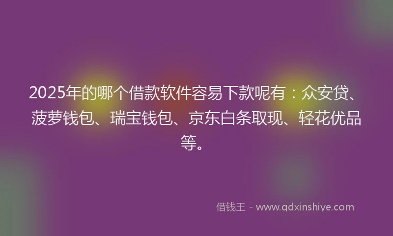 2025年的哪个借款软件容易下款呢有：众安贷、菠萝钱包、瑞宝钱包、京东白条取现、轻花优品等。