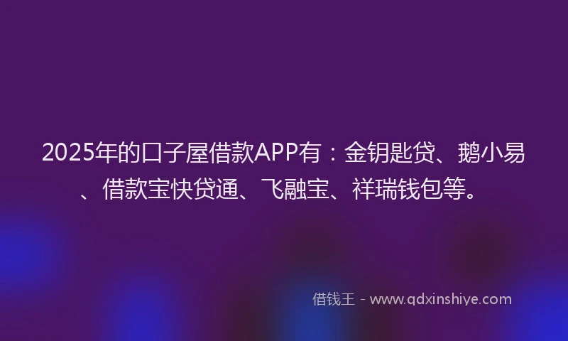 2025年的口子屋借款APP有：金钥匙贷、鹅小易、借款宝快贷通、飞融宝、祥瑞钱包等。