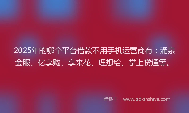 2025年的哪个平台借款不用手机运营商有：涌泉金服、亿享购、享来花、理想给、掌上贷通等。