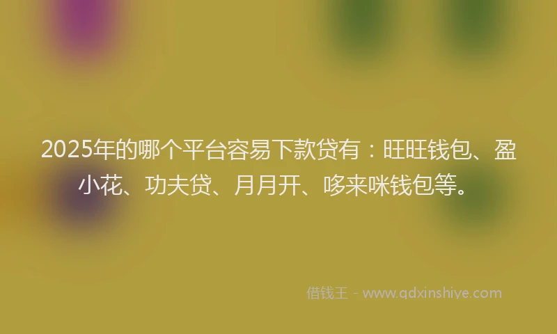 2025年的哪个平台容易下款贷有：旺旺钱包、盈小花、功夫贷、月月开、哆来咪钱包等。