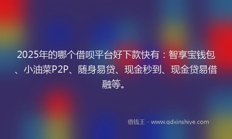 2025年的哪个借呗平台好下款快有：智享宝钱包、小油菜P2P、随身易贷、现金秒到、现金贷易借融等。