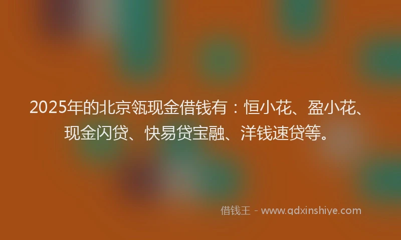 2025年的北京瓴现金借钱有：恒小花、盈小花、现金闪贷、快易贷宝融、洋钱速贷等。