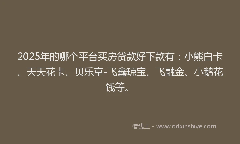 2025年的哪个平台买房贷款好下款有：小熊白卡、天天花卡、贝乐享-飞鑫琼宝、飞融金、小鹅花钱等。