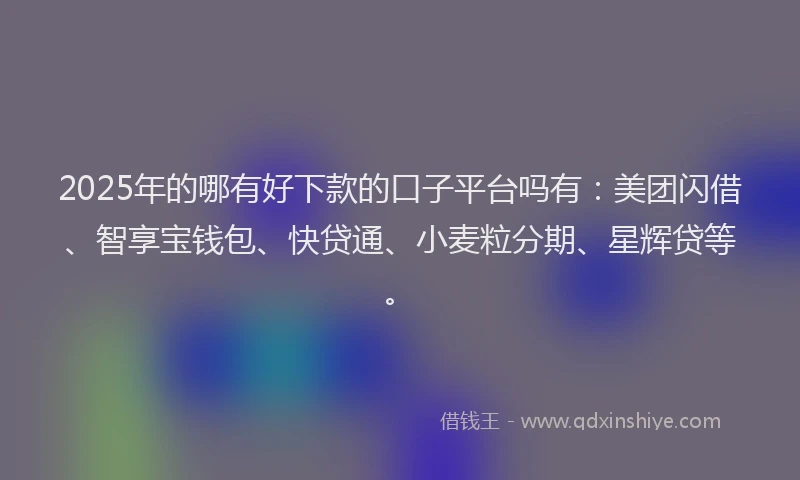 2025年的哪有好下款的口子平台吗有：美团闪借、智享宝钱包、快贷通、小麦粒分期、星辉贷等。