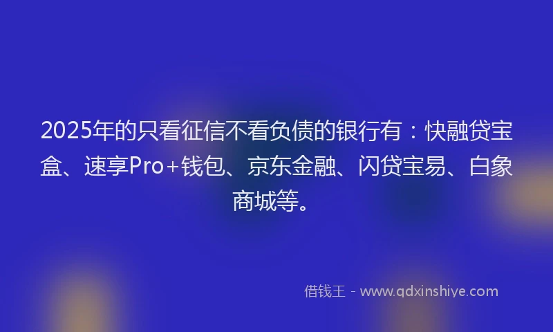 2025年的只看征信不看负债的银行有：快融贷宝盒、速享Pro+钱包、京东金融、闪贷宝易、白象商城等。