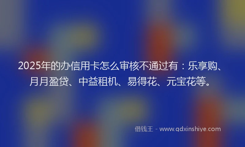2025年的办信用卡怎么审核不通过有：乐享购、月月盈贷、中益租机、易得花、元宝花等。