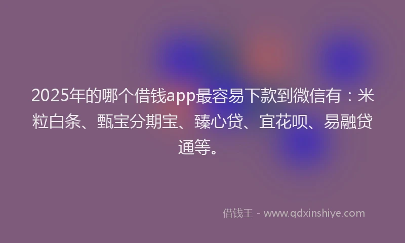 2025年的哪个借钱app最容易下款到微信有：米粒白条、甄宝分期宝、臻心贷、宜花呗、易融贷通等。