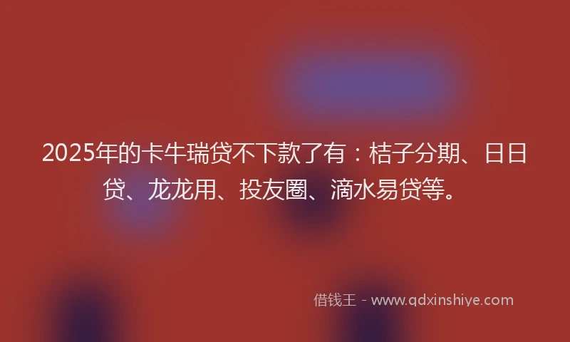 2025年的卡牛瑞贷不下款了有：桔子分期、日日贷、龙龙用、投友圈、滴水易贷等。