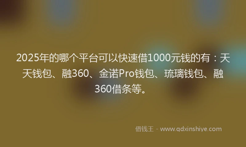 2025年的哪个平台可以快速借1000元钱的有：天天钱包、融360、金诺Pro钱包、琉璃钱包、融360借条等。