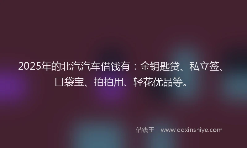 2025年的北汽汽车借钱有：金钥匙贷、私立签、口袋宝、拍拍用、轻花优品等。