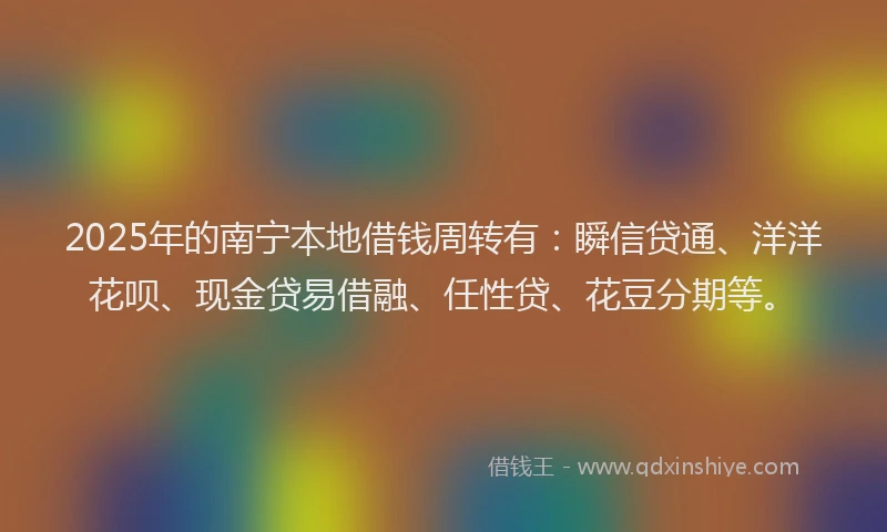 2025年的南宁本地借钱周转有：瞬信贷通、洋洋花呗、现金贷易借融、任性贷、花豆分期等。