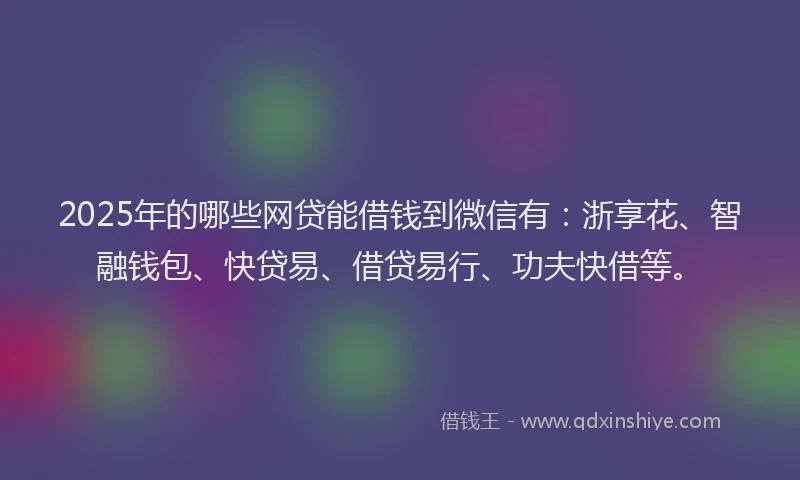 2025年的哪些网贷能借钱到微信有：浙享花、智融钱包、快贷易、借贷易行、功夫快借等。