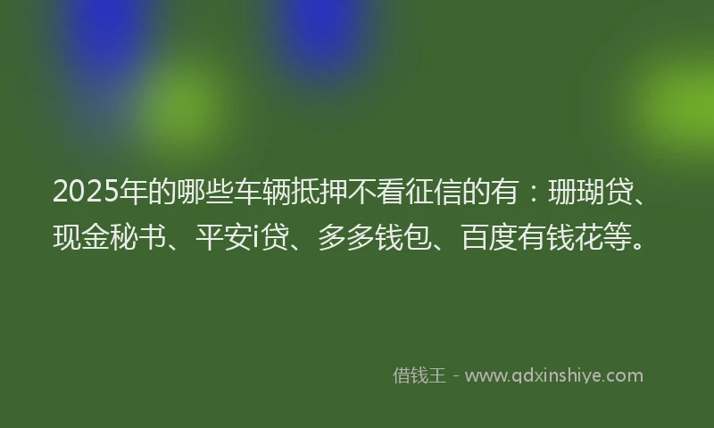 2025年的哪些车辆抵押不看征信的有：珊瑚贷、现金秘书、平安i贷、多多钱包、百度有钱花等。