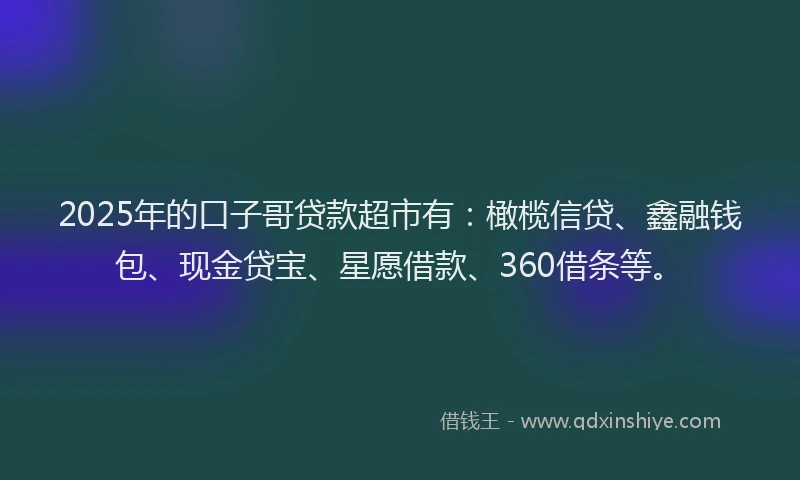 2025年的口子哥贷款超市有：橄榄信贷、鑫融钱包、现金贷宝、星愿借款、360借条等。