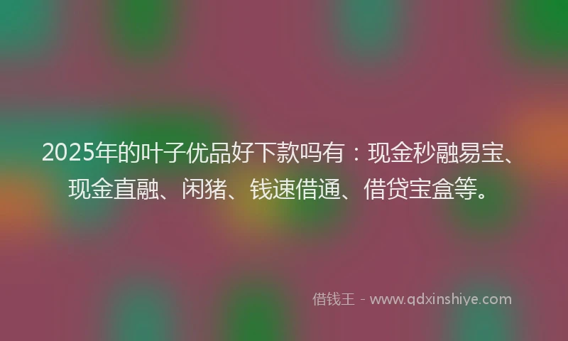 2025年的叶子优品好下款吗有：现金秒融易宝、现金直融、闲猪、钱速借通、借贷宝盒等。