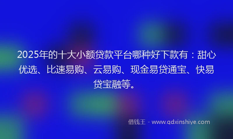 2025年的十大小额贷款平台哪种好下款有：甜心优选、比速易购、云易购、现金易贷通宝、快易贷宝融等。