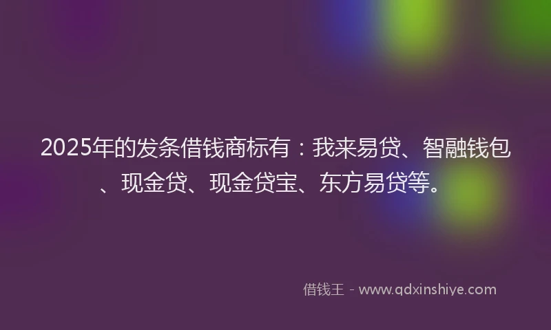 2025年的发条借钱商标有：我来易贷、智融钱包、现金贷、现金贷宝、东方易贷等。