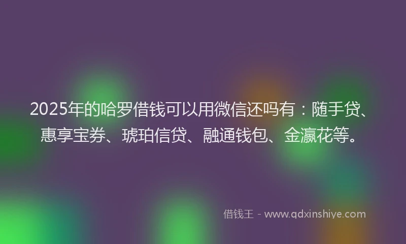 2025年的哈罗借钱可以用微信还吗有：随手贷、惠享宝券、琥珀信贷、融通钱包、金瀛花等。