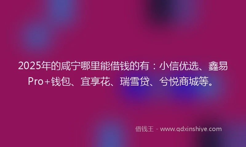 2025年的咸宁哪里能借钱的有：小信优选、鑫易Pro+钱包、宜享花、瑞雪贷、兮悦商城等。
