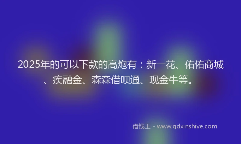 2025年的可以下款的高炮有：新一花、佑佑商城、疾融金、森森借呗通、现金牛等。